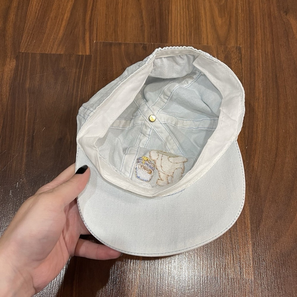 vtg kids 90s Winnie The Pooh Disney Hat Cap Baseball Stretch Light Blue Honeypot - Picture 4 of 6